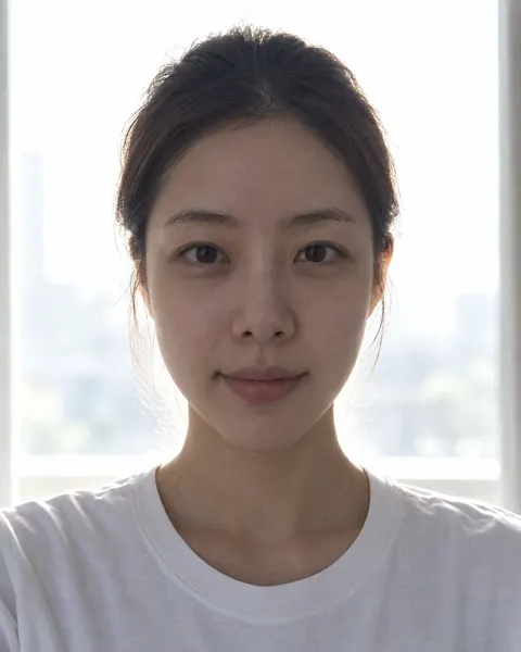 The same selfie darkened because the window is behind the person